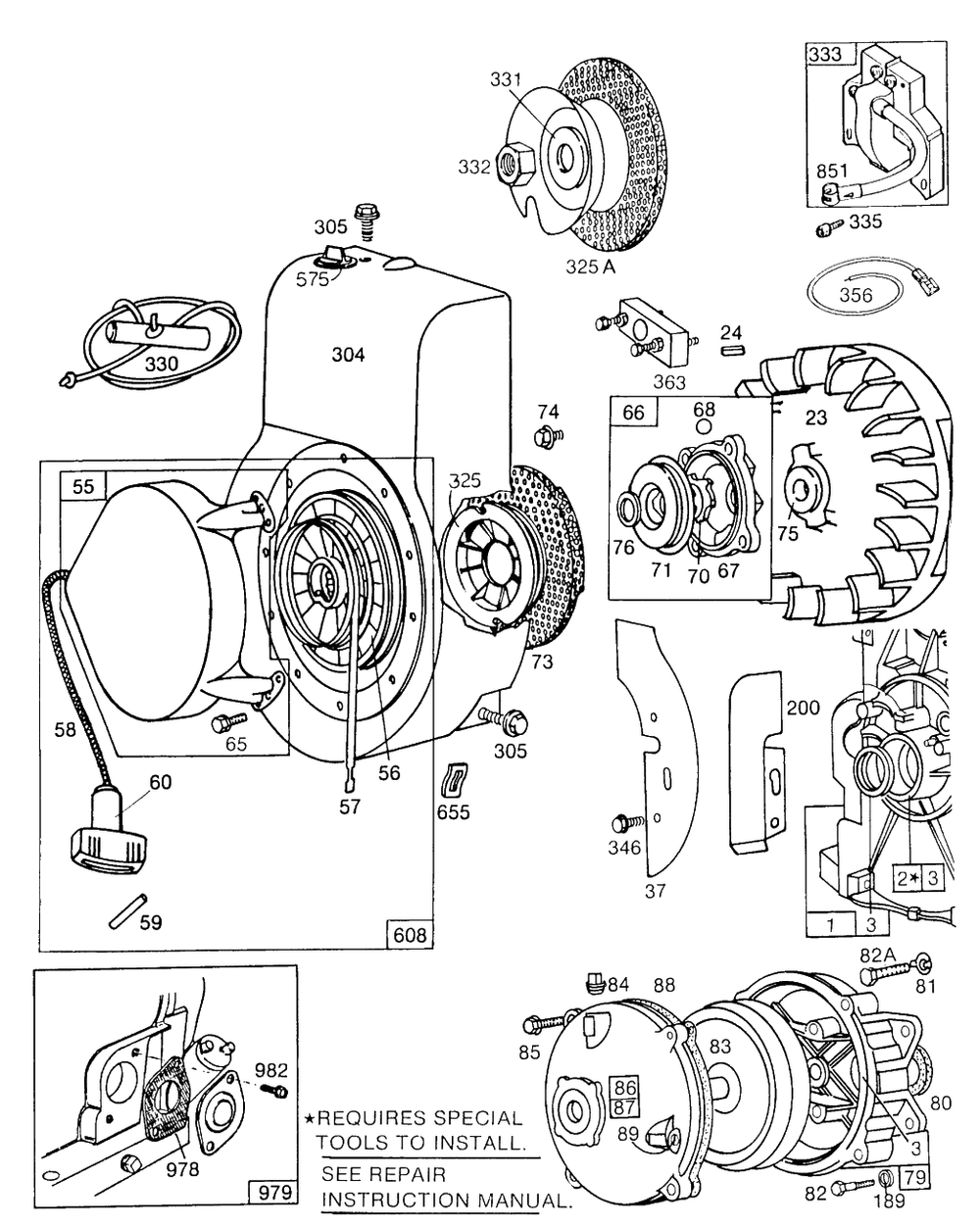 Blower Hsg,rewind,gear Case Diagram and Parts List for 131432-0165-XX  Briggs and Stratton Engine